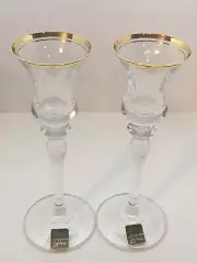 Mikasa Crystal JamesTown Gold 2703 Fluted Candle Holders- 2 Piece