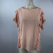 VINCE CAMUTO - WOMEN'S MEDIUM - PEACH ROUND NECK RUFFLE TOP