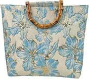 [RMTSWQPOK] Double-sided embroidery hot stamping three-dimensional handmade bamboo canvas work commuter bag luggage, Blue, One Size