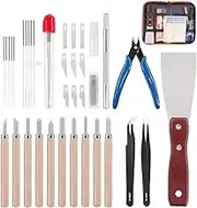 Rustark 34 Piece 3D Printer Accessories Tool Kit Cleaning Needles, Tweezers, Pliers, Scarper, Clean up Knives, Carving Knife Come with Storage Case for Printing Removing, Cleaning, Finishing