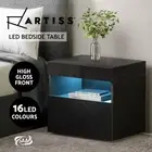 Artiss Bedside Table Drawers Side End Table Shelf RGB LED Nightstand Black HERES