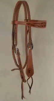 Headstall - Brow Band - Hermann Oak Saddle/Harness Leather - Hand Tooled (F386)