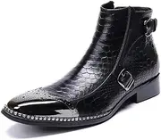 [Generic] Ankle Boot for Man High Top Boot Slip On Genuine Leather Delicate Buckles Texture Men's Leather Shoes