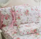 Cotton Bed Sheets Set Shabby Rose Floral Print Sheet Bedding 4-Piece Twin Size