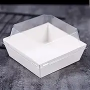 XIAOHONG 50 Sets Sandwich Box Roll Cake Box with Clear Lids, Clear Plastic Square Food Container,Hot Dog Puff Swiss Roll Container, Muffin Cheese Pastry Dessert Sushi Fruits Display (White cardboard)