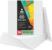 12X12 Inche Canvas Panels Boards, Pack of 14, Cotton White Square Primed Canvase