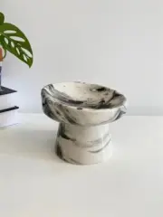 Black-White Marbling Pattern Ceramic Cat Bowl, Cat Food Bowl, Cat Bowl Stand