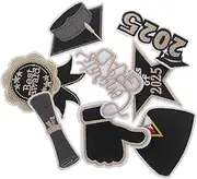 CVUTOVO 8pcs Embroidered Cloth Patch Graduation Cap Patches Iron on Patches for Jeans Iron on Patch Letters College Graduation Patches Graduate Iron on Letters Embroidery Thread
