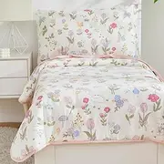 Brandream 4 Piece Toddler Bedding Set, Muslin Cotton Ultra Soft Toddler Comforter Sets Include Comforter, Fitted Sheet, Flat Top Sheet & Pillowcase for Girls, Flowers Bed in A Bag for Baby Bedroom