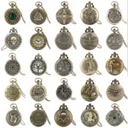 Mens Womens Steampunk Quartz Pocket Watch Analog Watches with Necklace Chain