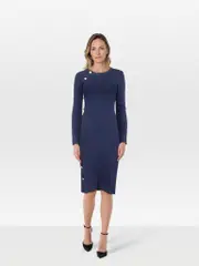 Navy Button Down Bodycon Dress