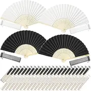 Tatuo 80 Pcs Hand Fans Bamboo Silk Folding Fans Handheld Fans Foldable Fans Makeup Fans Chinese Decorative Folding Fans Cosplay Decorations Men Women Party Festival Performance (Black White Series)