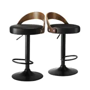 Oikiture Kitchen Bar Stools Gas Lift Swivel Chairs Stool Wooden PU Leather ×2