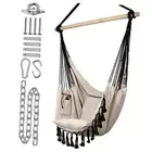 Hammock Chair - 60" x 47" - Hanging Rope Swing for Indoor & Ivory & Black