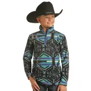 Panhandle® Youth's Black Aztec Quarter Zip Pullover PRKO91RZXV-01