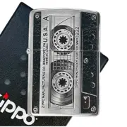 Zippo Oil Lighter ２BK-Tape Cassette Tape Black Silver Double-sided processing JP