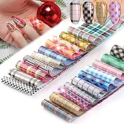 Kalolary 20 Sheets Buffalo Plaid Nail Foil Transfer Sticker, Holographic Lines Foil Full Nail Wraps Decals for Christmas Winter DIY Nail Art