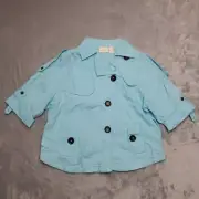 Chicos Jacket Womens sz 3 US 16 Blue 100% Linen 3/4 Sleeve Casual Button Top