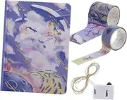 LIFKOME 1Set Creative Cartoon Notebook and Stationery Present with Luminous Display Box Includes Washi Tape Stickers Letter and String Light for Students