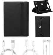 Wontis 3-in-1 Universal Tablet Case for 10" Screen, in-Ear Earphones and Charging Cable, 360 Degree Rotating Durable Tablet Case, Earphone with Microphone, Type C and Micro Cable (Black)