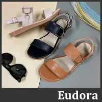 在飛比找蝦皮購物優惠-【Eudora】MIT台灣製 皮革一字涼鞋 鬆緊帶涼鞋 平底