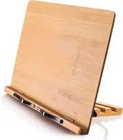 Bamboo Book Stand Cookbook Holder - 5 Adjustable Heights