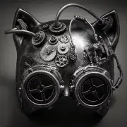 Metallic Steampunk Goggles Venetian Gatto Cat Mask Masquerade - Silver