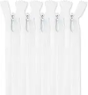 MARARDI [Pack 5] Invisible Zippers [White] Nylon [22 cm] Sewing and Crafts for Clothing Bags Fabric for Sewing Machine Patchwork Plastic Cotton Zipper with Metal Zip