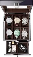 ProCase 6 Slots Lacquered Finish Wooden Watch Box for Men, Men’s Watch Organizer with Glass Top, 2-Tier Display Case for Wristwatch Storage