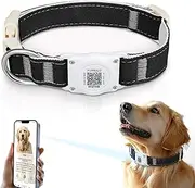 Airtag Dog Collar QR Code - IP68 Waterproof Integrated Air Tag Dog Collar Holder ID Tag - Free Pet Online Profile - Durable Natural Cotton Hemp - Fits for Small Medium Large Dogs (Black, S)