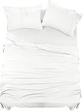 NY Threads 4 Piece Bed Sheet Set (White, Queen) Polyester Microfiber – Set Includes 1 Fitted Sheet, 1 Flat Sheet with 2 Pillowcases