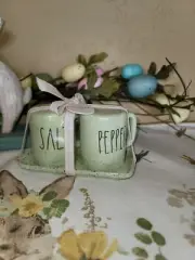 New Rae Dunn Mini Mug “Salt & Pepper” Shakers Pastel Speckled Mint Easter