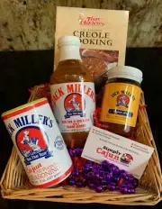 Jack Miller Basket - BBQ Sauce, Cajun Seasoning, Dipping Sauce & Creole Cookbook