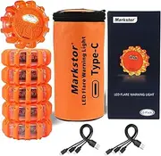 LED Road Flares 3 Pack Roadside Emergency Car Kit, Road Safety Flare Light USB Rechargeable (lithium battery),Safety Beacon Warning Light | 9 Flash Modes,With Magnet & Hook (6 Pack)