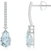 Solitaire Pear Aquamarine Drop Earrings with Diamonds