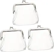 [SHINEOFI] 3pcs PVC Coin Purse: Waterproof Kiss Lock Design - Portable Transparent Change Wallet for Women Kids - Travel-Friendly Small Storage Bag