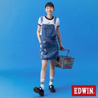 在飛比找momo購物網優惠-【EDWIN】女裝 BT21徽章吊帶丹寧短裙(石洗藍)