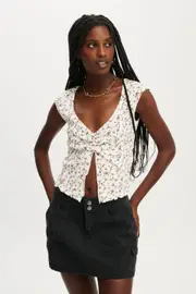 [Cotton On Women] Cotton On Women - Chelsea Open Front Top - Portia ditsy texas brown XS PORTIA DITSY TEXAS BROWN