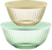 [Pyrex] Color Sculptured Tinted Bowl 4-Piece Set, Yellow/Green