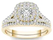 1 Ct Diamond Halo Engagement Ring Size 8 Bridal Set 10k Yellow Gold ( H-I / I2)