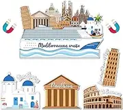 JAPBOR Cruise Door Decorations Magnetic - 5PCS Mediterranean Cruise Magnet, Ship Car Cabin Refrigerator Magnets Decal, Santorini Colosseum Leaning Tower of Pisa Fridge Sticker for Home Kitchen Decor