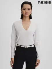 Reiss Grey Lina Ruche Half-Funnel Neck Top (666174) | $195