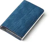 [WAGMY] Men Wallet Mini Slim Anti-Theft Clutch Single Box Men Women Wallet Block Card Holder Denim Business Pop Up Metal ID Case (Blue)
