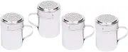 (Set of 4) 10 Oz Stainless Steel Dredge Shaker with Handle, Spice Dispenser for Cooking/Baking by
