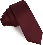 [OTAA] Dark Merlot Wine Satin Skinny Tie Casual Ties for Men - Perfect Neck Tie for Groomsmen Wedding Ties or Formal Occasions - Ideal Gifts for Him
