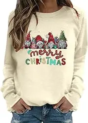 [Generic] Christmas Sweatshirts for Women Funny Xmas Christmas Sweater Crewneck Long Sleeve Ugly Sweaters Casual Pullover, B-beige, Large