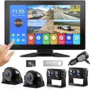 4K RV Backup Camera System 10.1" Quad Split Touchscreen Monitor 2rear2side cams