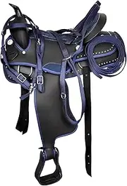 Western Horse Saddle Synthetic Pleasure Trail Barrel Racing Tack Set Black Blue (14" Seat)