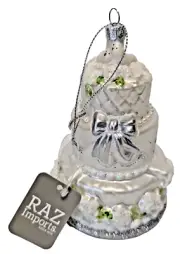 RAZ Wedding Cake Ornament NWT White Silver 3-Tier Christmas Tree Holiday Glitter