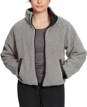 [Bass Outdoor] Women's Reversible Fleece Zip Jacket (Grey/Black, Small), Grey/Black, Small
